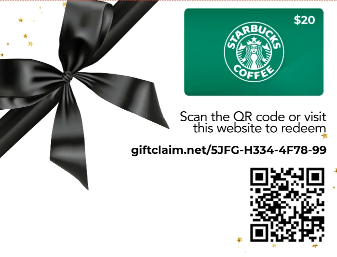 Gift card example with Starbucks card and QR code redemption
