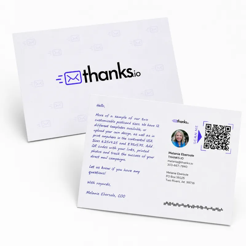 Thanks.io postcard back with agent branding