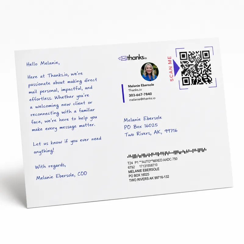 Thanks.io personalized postcard